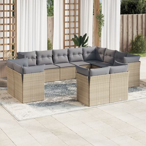 vidaXL Garden Sofa Set Beige PE rattan, powder-coated steel, polyester