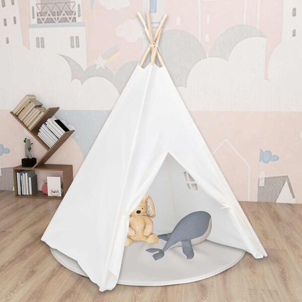 vidaXL Kids Tent White Peach Skin (100% polyester), Solid Pine Wood Large