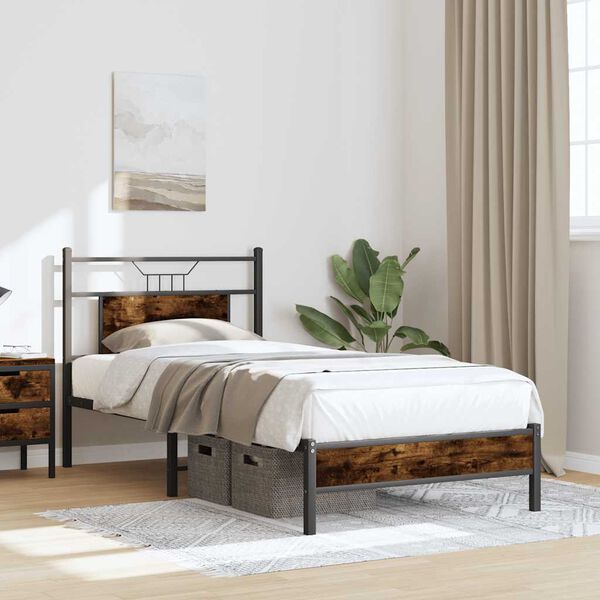vidaXL Bed Frame Smoked Oak Engineered wood and steel Small Single