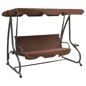 vidaXL Swing Bench Coffee PVC-coated fabric, powder-coated steel