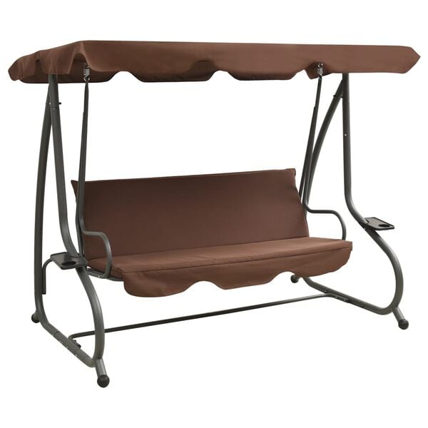 vidaXL Swing Bench Coffee PVC-coated fabric, powder-coated steel