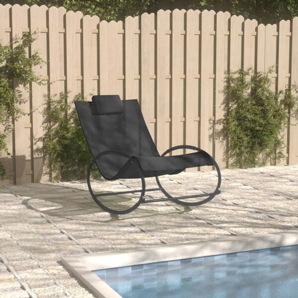 vidaXL Sun Lounger with Pillow Steel and Textilene Black