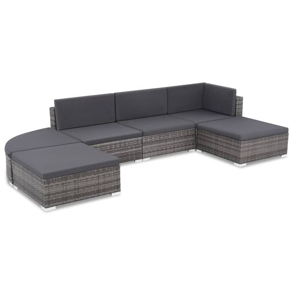 vidaXL Rattan Sofa Set Grey and Dark Grey PE Rattan and Powder-Coated Steel