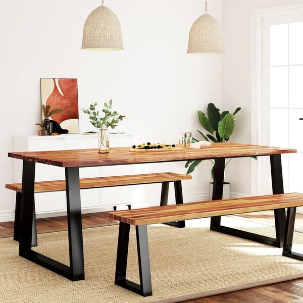 vidaXL Dining Table Natural wood with black legs