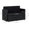 vidaXL Sofa Black PE Rattan, Powder-Coated Steel, Polyester 2-Seater
