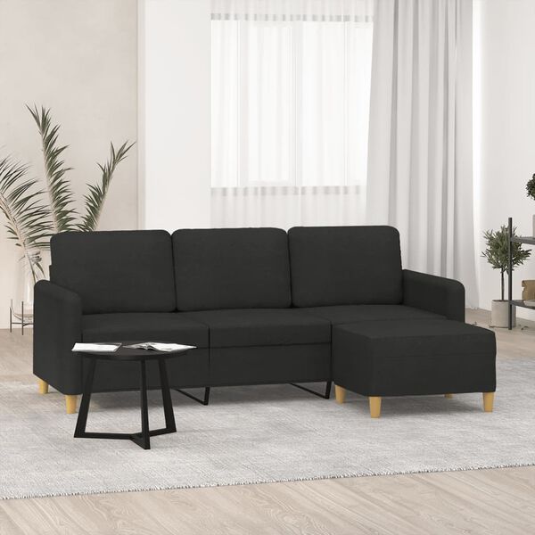 vidaXL 3-Seater Sofa With Footstool Black
