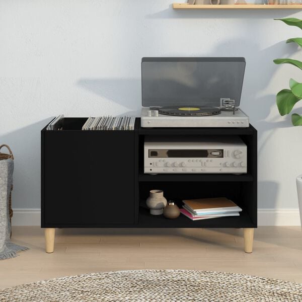 vidaXL Record Cabinet Black Engineered wood Medium Record Cabinet