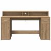 vidaXL Desk with LED Lights Artisian Oak 63.0x21.7x35.8" Engineered Wood