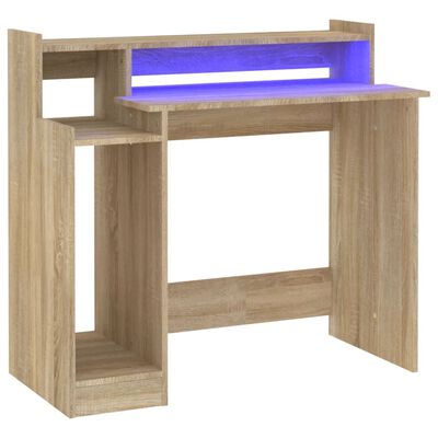 vidaXL Desk with LED Lights Sonoma Oak 38.2"x17.7"x35.4" Engineered Wood