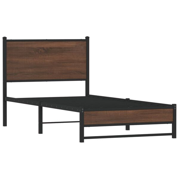 vidaXL Bed Frame Brown Oak Steel, Engineered Wood Twin Bed Frame