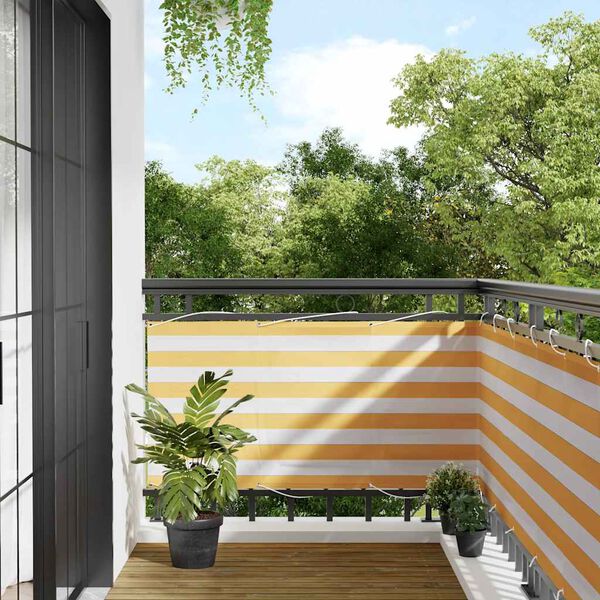 vidaXL Balcony Screen Yellow and White Stripe 75x1000 cm