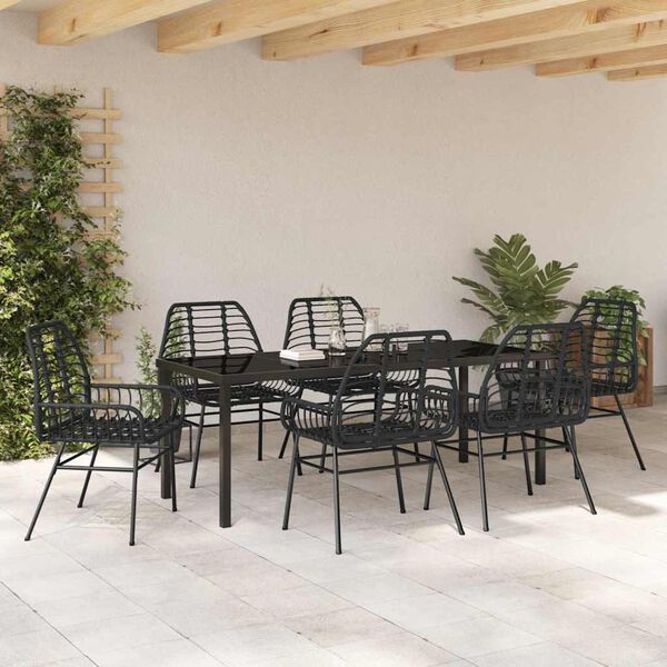 vidaXL Garden Dining Set 7 pcs Black Poly Rattan