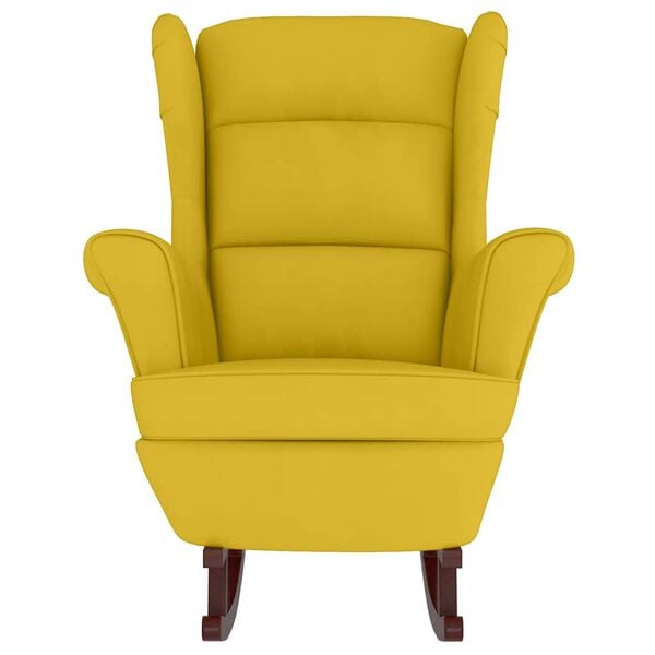 vidaXL Rocking Chair Yellow Velvet (100% polyester), solid rubber wood