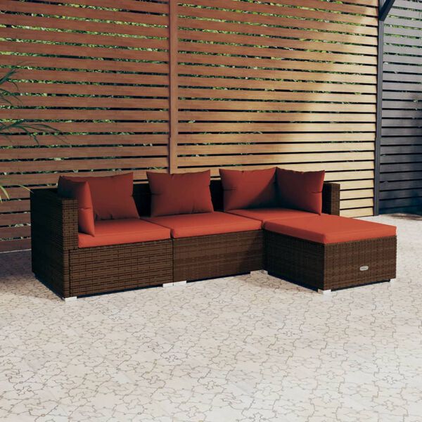 vidaXL Garden Lounge Set Brown with Cinnamon red cushions