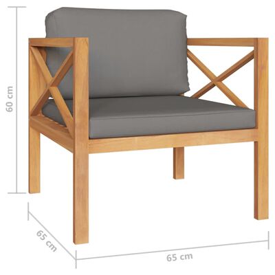 vidaXL 6 Piece Patio Lounge Set with Gray Cushions Solid Teak Wood