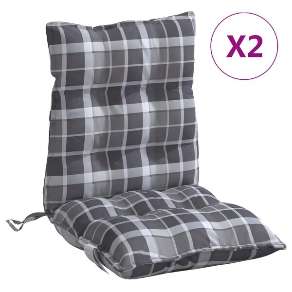 vidaXL Lowback Chair Cushion Set of 2 Grey Check Pattern