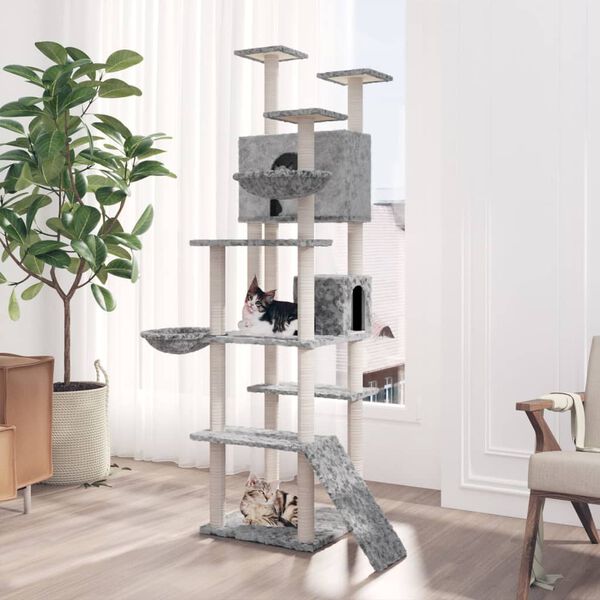 vidaXL Cat Tree Light Grey Engineered Wood, Plush, Sisal Extra Large