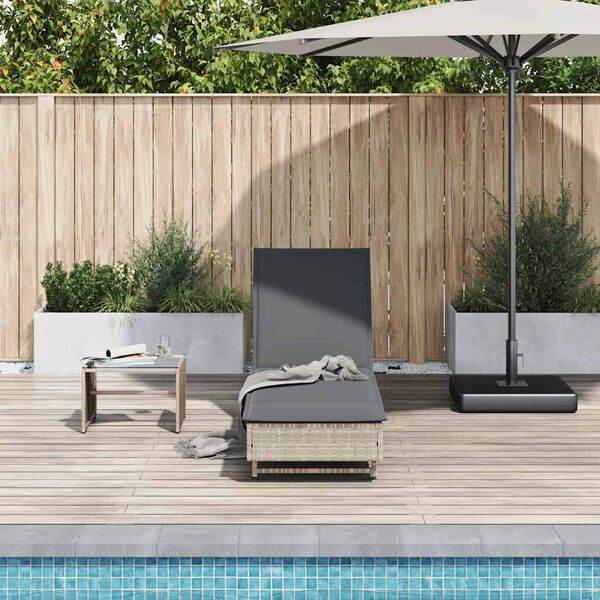 vidaXL Sun Lounger with Wheels and Cushion Light Grey Poly Rattan