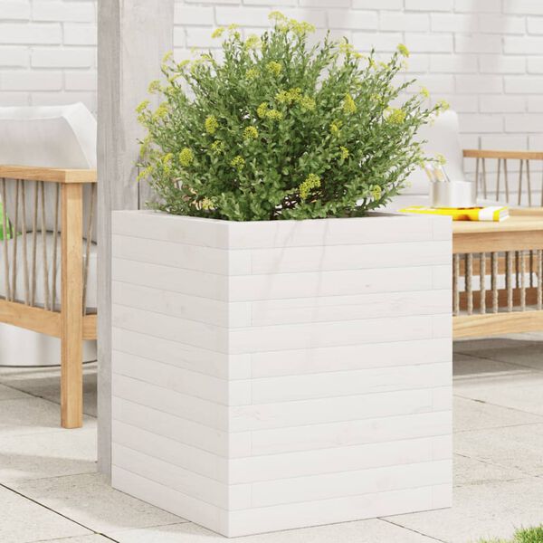 vidaXL Garden Planter White Solid Pinewood Medium Garden Planter