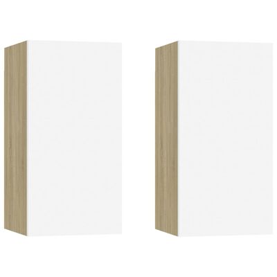 vidaXL TV Cabinets 2 pcs White and Sonoma Oak 12"x11.8"x23.6" Engineered Wood