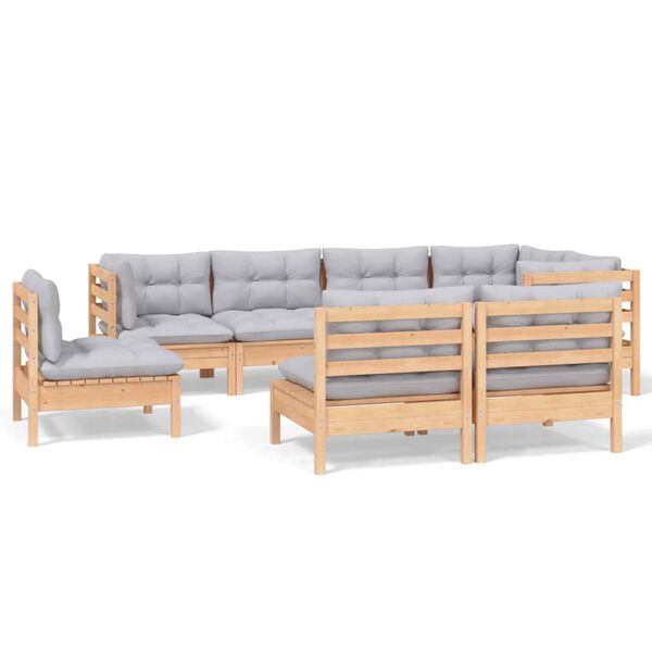 vidaXL Garden Lounge Set Grey Solid pinewood, fabric (100% polyester)