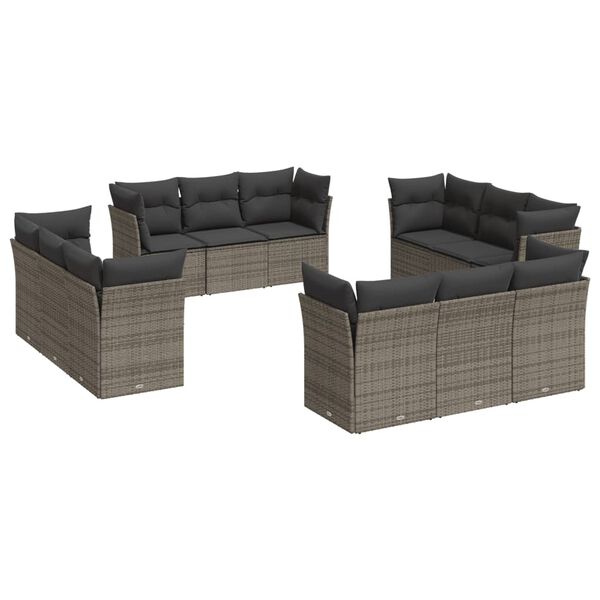 vidaXL Garden Sofa Set Grey PE rattan 12 Piece Modular Garden Sofa Set