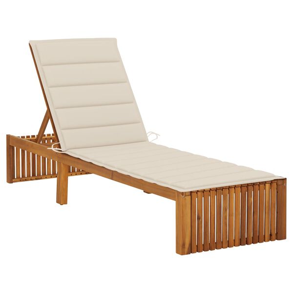 vidaXL Sun Lounger Beige Cushion, Natural Wood