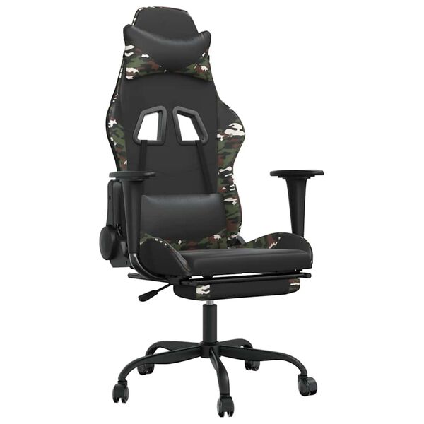vidaXL Gaming Chair Black and camouflage Faux leather, metal, plywood