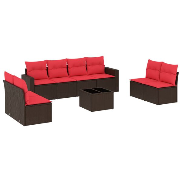 vidaXL 9 Piece Patio Sofa Set with Cushions Brown Poly Rattan