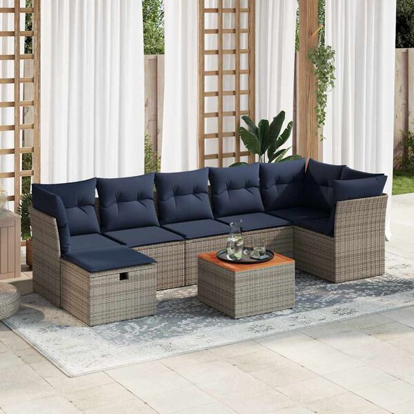 vidaXL 8 Piece Garden Sofa Set with Cushions Grey Poly Rattan