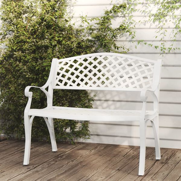 vidaXL Garden Bench White Cast Aluminum, Cast Iron Medium Durable