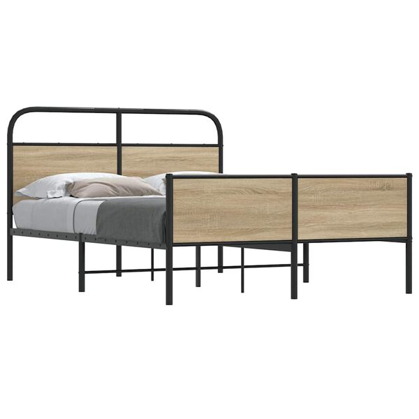 vidaXL Bed Frame Sonoma oak Steel and engineered wood 53.1x74.8 in