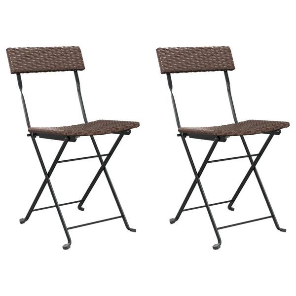 vidaXL Folding Bistro Chair Set of 2 Brown PE rattan, powder-coated steel