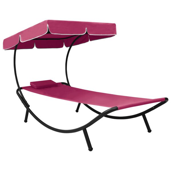 vidaXL Patio Lounge Bed with Canopy & Pillow Pink