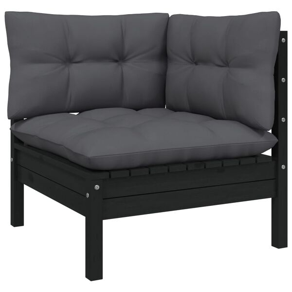 vidaXL Garden Lounge Set Black Solid pine wood, fabric (100% polyester)