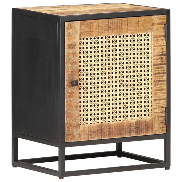 vidaXL Bedside Cabinet Rough Mango Wood, Natural Cane