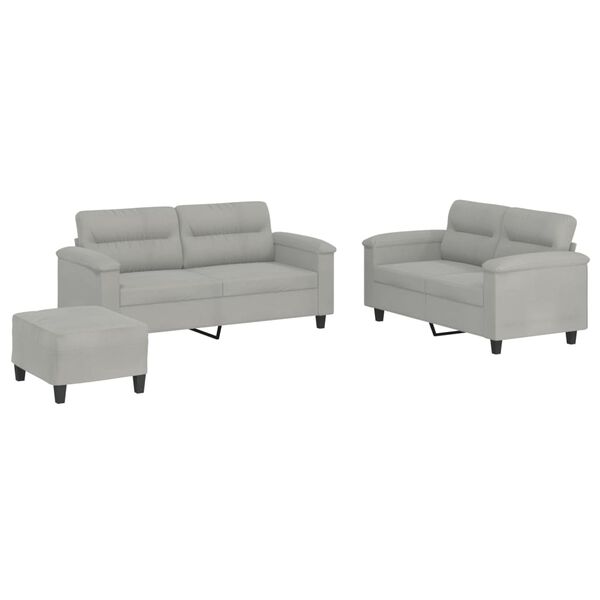 vidaXL 3 Piece Sofa Set with Cushions Light Gray Microfiber Fabric