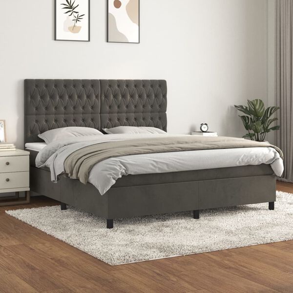 vidaXL Box Spring Bed Dark Grey Velvet Queen Adjustable Height