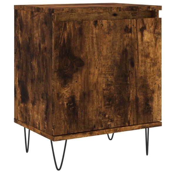 vidaXL Bedside Cabinet Smoked Oak Engineered Wood, Iron 15.7x11.8x19.7 in