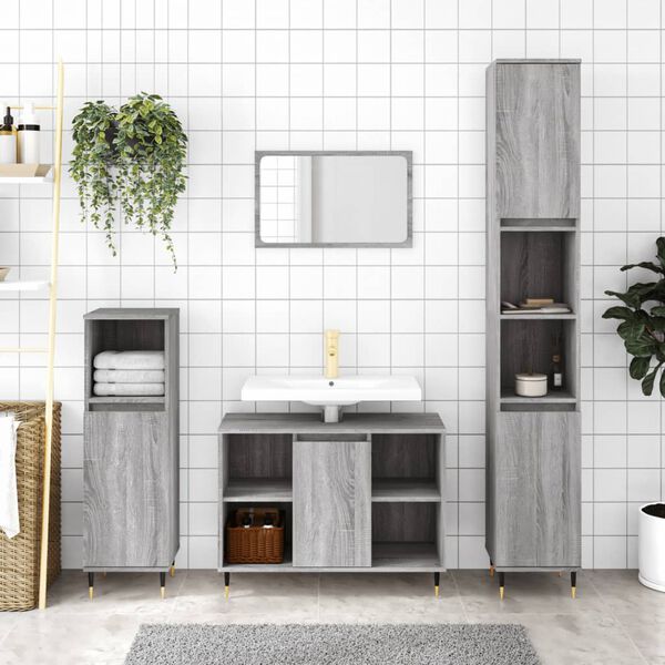vidaXL Bathroom Furniture Set Grey Sonoma Engineered wood, iron Large