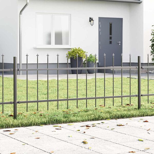 vidaXL Garden Fence 5 pcs Grey 27.89 x 1.97 ft Powder-coated Steel