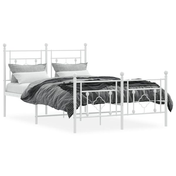 vidaXL Bed Frame White Powder-coated steel Double Bed Frame