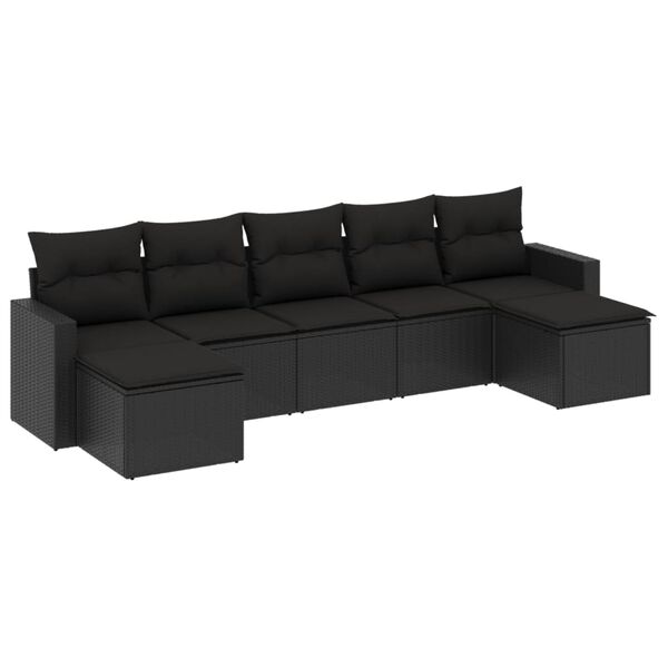 vidaXL Garden Sofa Set Black Poly Rattan, Powder-Coated Steel, Polyester