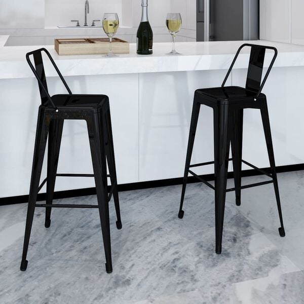 vidaXL Bar Stool Set of 2 Black Steel Tall Footrest Bar Stool