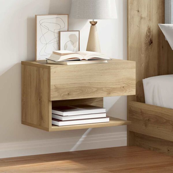 vidaXL Wall-mounted Bedside Cabinet Artisian Oak Engineered Wood Compact