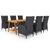 vidaXL Dining Set Black Solid Acacia Wood Table, PE Rattan Chairs Large