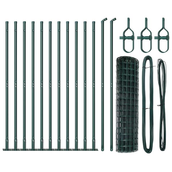 vidaXL Fence with Post Green 3.94 x 82.02 ft Steel