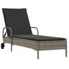 vidaXL Sun Lounger Grey PE rattan Large Adjustable Armrests
