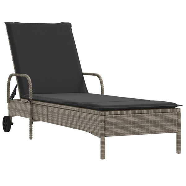 vidaXL Sun Lounger Grey PE rattan Large Adjustable Armrests