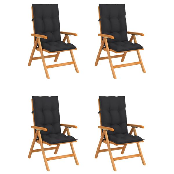 vidaXL Reclining Patio Chairs with Cushions 4 pcs Solid Teak Wood